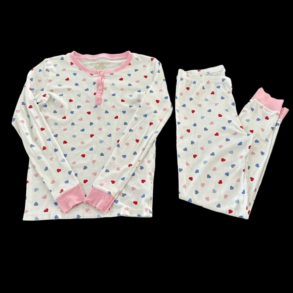 The Beaufort Bonnet Company Girls 14 Pima Cotton Heart Print Pajama Set PJs Cute